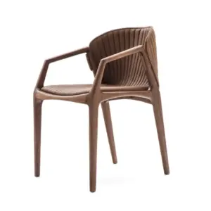 Mid-century modern solid ash wood dining chair with a curved backrest in a warm walnut finish.