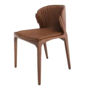 Mid-century modern solid ash wood dining chair with curved backrest in a warm walnut finish.