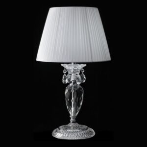 Luxury Egyptian Crystal Table Lamp with white pleated shade for hotel bedside decor.