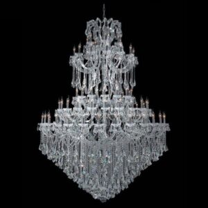 84-Light, Stainless Steel Chandelier, Glass Prism, Grand Foyer, Hotel Lighting, Luxury Estates, Bespoke Lighting, Tiered Chandelier.