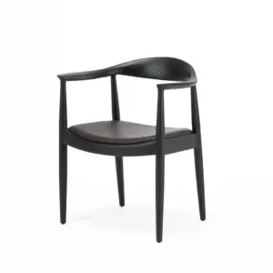 Front angled view of solid ash wood armchair in black oak finish with black leather seat