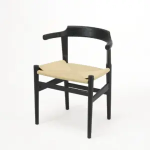 Solid Ash Wood Wishbone Chair in Walnut Finish with Natural Woven Seat