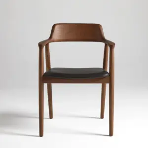 Solid Ash Wood Dining Chair in Walnut Finish with Curved Backrest