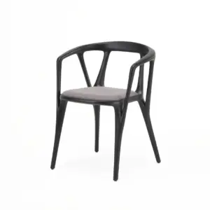 Solid Ash Wood Dining Chair in Black finish with wide curved backrest.