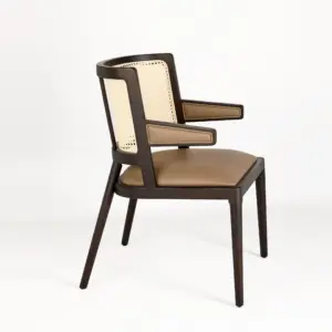 RST Designer Furniture rst-c2030 black oak ash wood dining chair with natural Indonesian rattan back.