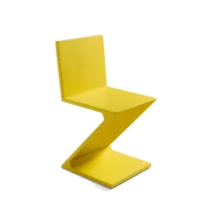 Modern Zig-Zag Cantilever Chair in Matte Yellow Solid Ash Wood.