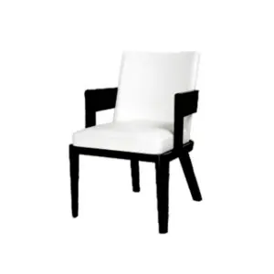 Contemporary black oak solid ash wood armchair with white upholstered seat and backrest.