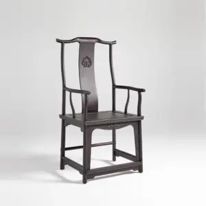 Front view of a luxury high-back African Sandalwood armchair in a dark Ink Wash finish with vertical spindles.