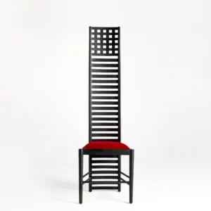 Front view of a 1400mm extra-tall ash wood dining chair in black oak finish with vertical spindles and spherical finials.