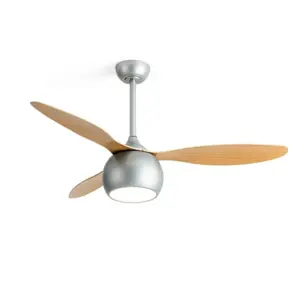 Silver Modern Ceiling Fan with Light Wood Blades