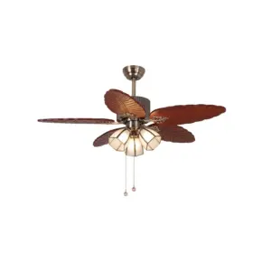 Luxury Wood Blade Fan with Triple Glass Shades and LED