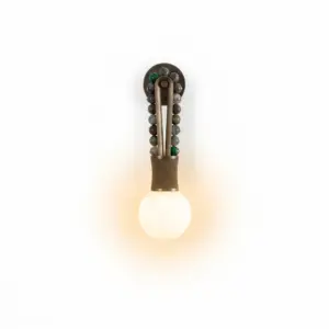 Luxury marble and copper LED wall sconce with unique natural stone beads for hotel corridors.