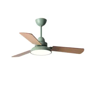 Nordic Fixed Blade Fan Lamp in Sage Green with Wood Blades