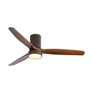 Low Profile Fixed Blade Fan Lamp in Brown Wood Finish with LED
