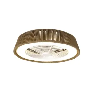 Enclosed Blade Flush Mount Fan Lamp with Woven Rope Texture