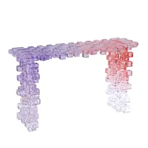 RST Luxury pixelated gradient acrylic console table with purple to pink ombré finish.