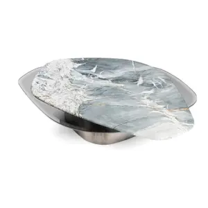Luxury organic marble coffee table with stainless steel base for hotel lobby decor.