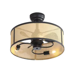 Natural Bamboo Rattan Fan Lamp with 6 Speed Inverter