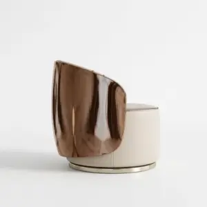 Luxury Italian minimalist designer armchair with chiru leather and brass vacuum-plated stainless steel backrest.