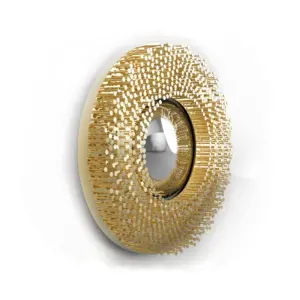 Luxury brass decorative mirror with gold sunburst pin texture for hotel lobby wall art.