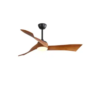 Smart Inverter Fan Lamp with Sculpted Solid Wood Blades and Black Metal Housing