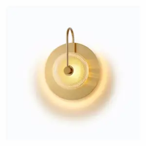 Luxury orbital glass wall sconce with iron frame and LED halo lighting for hotel interiors.