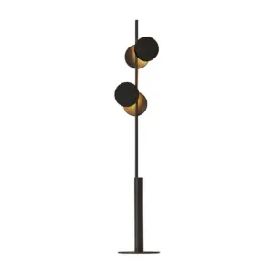 Luxury modern minimalist black iron floor lamp with four G4 light discs for hotel suite decor.