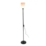 Customizable white minimalist iron LED floor lamp with acrylic shade in a luxury living room setting.