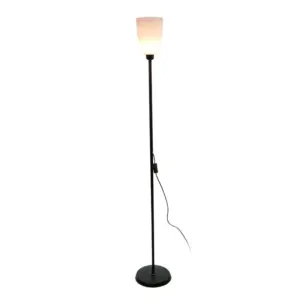 Customizable white minimalist iron LED floor lamp with acrylic shade in a luxury living room setting.