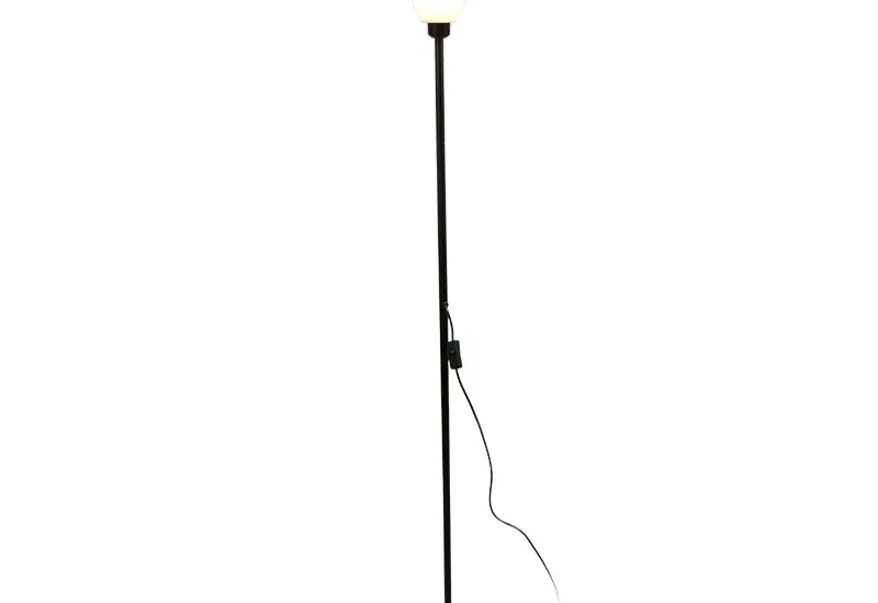 Customizable white minimalist iron LED floor lamp with acrylic shade in a luxury living room setting.