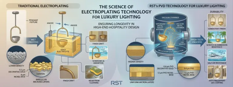 The Science of Hardware + Electroplating in Luxury Hospitality Lighting