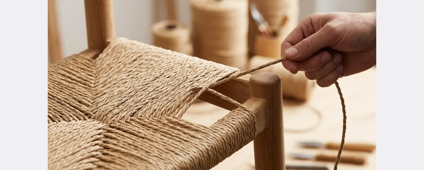 Professional Artisans Weaving Chairs with RST Three-ply Kraft Paper Cord