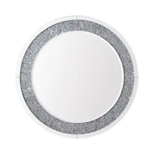 Luxurious Custom Round Wall Mirror with sparkling crushed diamond border for hotel interior design.