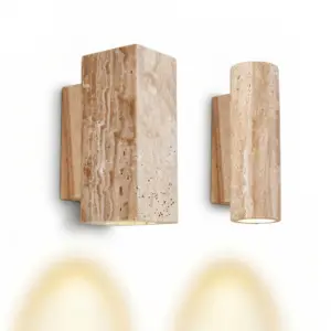 Customizable luxury wall sconce with natural alabaster stone shade and integrated LED light.