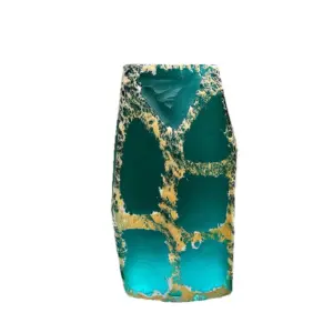 Handcrafted lake blue Liuli glass vase with a tall elegant silhouette and polished finish.