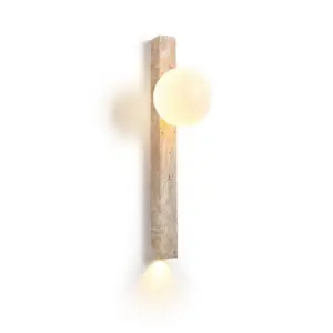 Customizable linear wall sconce made of natural alabaster stone with warm LED light for luxury hotel corridors.