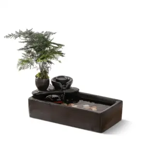 Customizable Luxury Zen Ceramic Fish Pond with LED crystal ball, waterfall tiers, and goldfish in a black ceramic basin.
