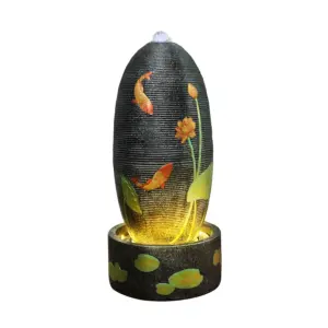 Artisanal Mythical Dragon Zen Resin Water Fountain with hand-painted dragon sculpture and tiered waterfall cascade.
