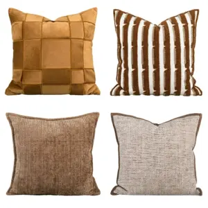 Customizable High-Resilience Geometric Throw Pillow collection in various 3D relief patterns and neutral metallic tones.