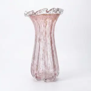 Handcrafted pastel pink Liuli glass vase with a tall elegant silhouette and polished finish.