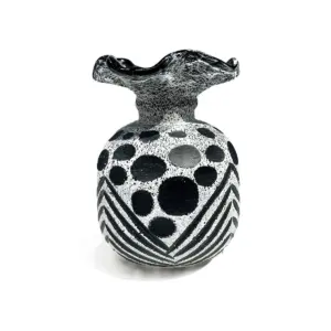 Handcrafted contemporary swirl Liuli glass vase in black-white and yellow-white patterns for luxury decor.