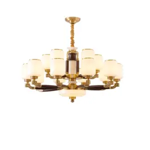 Customizable luxury chandelier with solid brass frame, ebony wood accents, and 15 glass shades.