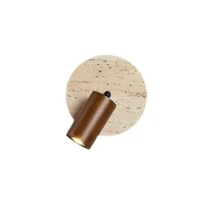 Customizable luxury travertine wall sconce with rotatable solid wood spotlight and warm LED light.
