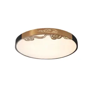 Luxury Zen alabaster ceiling light with brass mountain and cloud motifs for hotel suite decor.