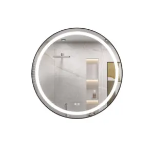 Luxurious Round Stainless Steel Smart LED Mirror Cabinet with integrated storage and circular lighting.
