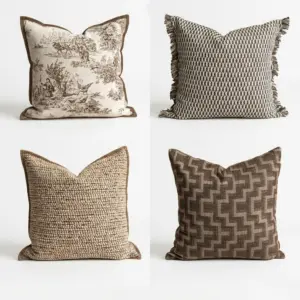 Artisan Luxury Textured Throw Pillow collection featuring geometric relief, abstract weaves, and velvet-linen textures in neutral tones.