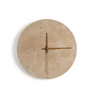 Customizable luxury yellow travertine and wood clock-style wall sconce with backlit 3-color adjustable LED light.