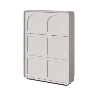 Luxury Ultra-Thin Tipping Bucket Shoe Cabinet in matte white for hotel corridor storage.