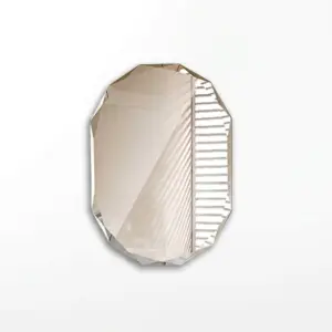 Frameless Octagonal Beveled Wall Mirror with precision cut edges for a luxury hotel bathroom.