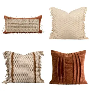 Artisan Woven Texture Throw Pillow collection featuring macramé lumbar, abstract weaves, and combed cotton textures in neutral tones.